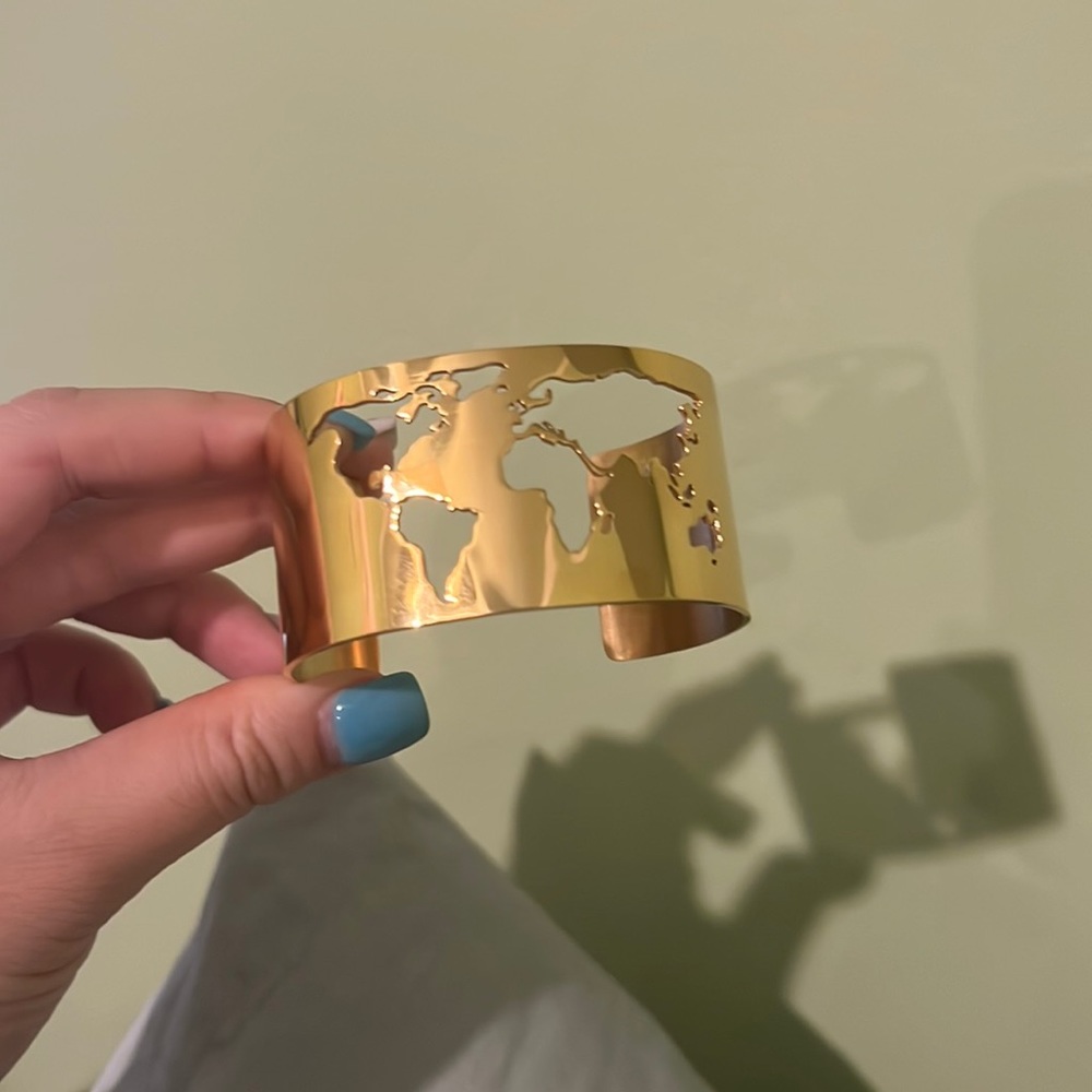 World Map Continents Gold Bangle Cuff Bracelet